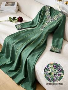 Al Najma Embroidered Lace Patchwork Elegant Modest Long Sleeve Dress