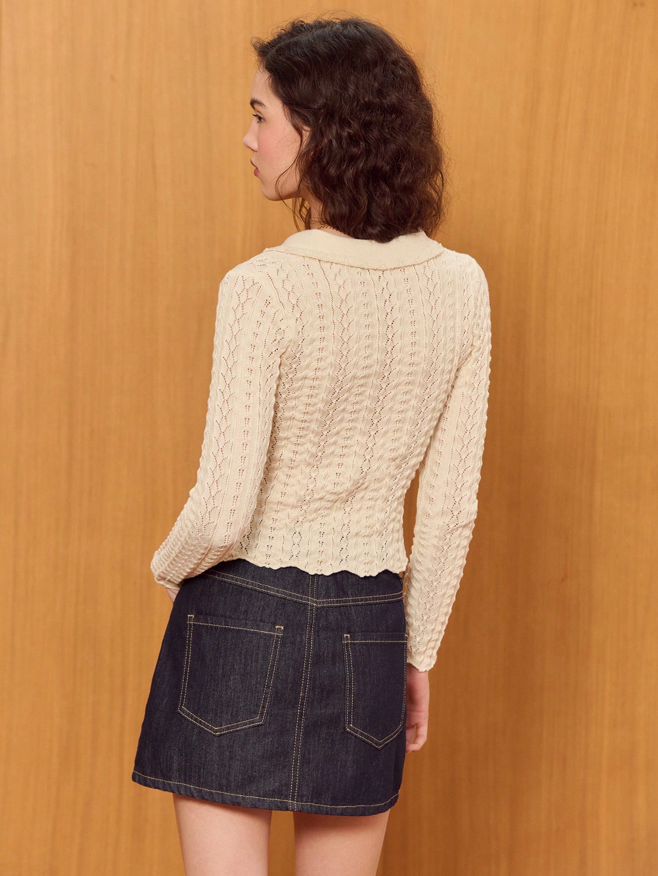 Vintage Cream Textured Knit Cardigan With A Rounded Collar And A Scalloped Hem Spring Summer Knit Top Cute Knit Top Fitted Cream Top Women