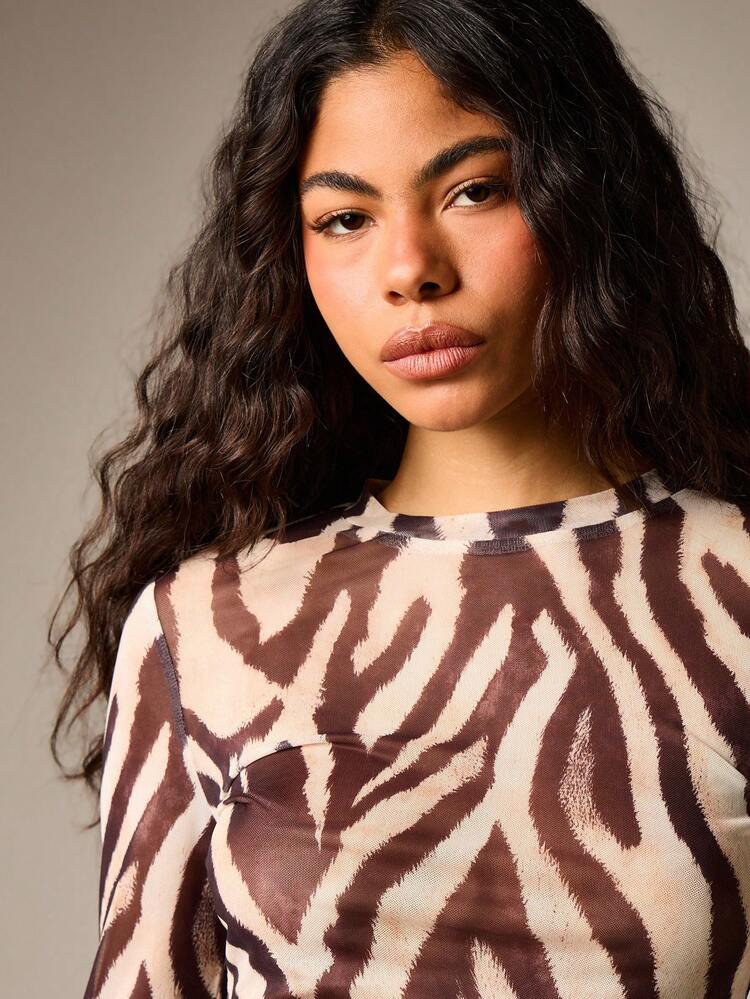 Zebra Print Long Sleeve Blouse