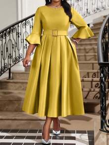 Fleurora 情人节加大码女士纯色圆领喇叭袖优雅连衣裙 优雅派对婚礼鸡尾酒会圣诞节金色腰带喇叭袖A字连衣裙 加大码套装 返校节礼服 女士生日礼服 秋季女装 教师服装 缎面连衣裙 婚礼宾客礼服 端庄金色连衣裙 夏季连衣裙 春季连衣裙 婚礼宾客礼服 女士礼服 优雅中长连衣裙 茶歇裙 优雅黄色连衣裙 女士优雅黄色连衣裙 伴娘礼服 春季女装 黄色优雅连衣裙 正式礼服 狂欢黄色教堂礼服 贝儿优雅连衣裙 - 金色 - 查看 6