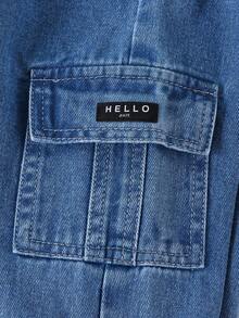 SHEIN Playful Pals 男童复古休闲街头风多口袋宽松舒适弹力腰水洗蓝牛仔工装裤 - 彩色 - 查看 5