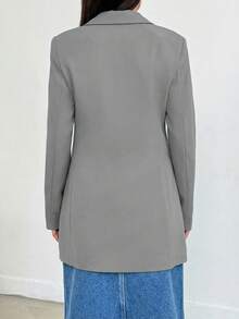 EURMUSE Blazer feminino casual/de trabalho de cor sólida com gola lapela e mangas compridas. - Cinza - Ver 2