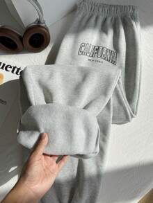 Comfortcana 大碼字母圖案彈性腰帶衛褲 - 淺灰色 - 查看 7