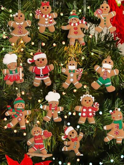 15 piezas Adornos de Hombre de Jengibre: ¡Agrega un ambiente dulce a las decoraciones de tu árbol de Navidad! Regalos de Navidad, Acción de Gracias, Pascua, Árbol de Navidad, Papá Noel, Decoraciones Navideñas, Casa de Jengibre, Regalos de Navidad, Colgantes de Árbol de Navidad, Navidad