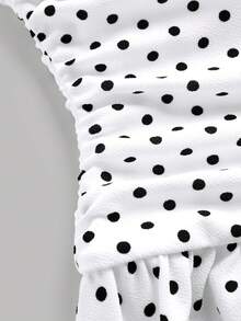 SHEIN Elegante vestito a balze in stile vintage con pois bianchi e neri per ragazze adolescenti - Bianco - Visualizzare 5