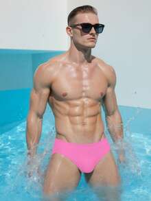 ZELFYO Men's Solid Color Breathable Summer Beach Swim Trunks - Pink - View 5