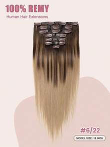 Seamless Clip Ins Tóc nối kẹp liền mạch bằng tóc thật, sợi ngang da PU vô hình, tóc nối kẹp Balayage màu nâu sô cô la sang màu vàng hoe bẩn, 7 chiếc - S6/22 - Xem 2