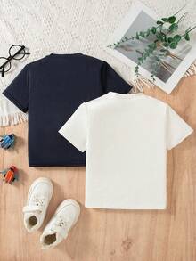 SHEIN Streecool Kids 2pcs Young BoySimple & Comfortable Versatile Short Sleeve T-Shirt Set, Summer - Multicolor - View 2