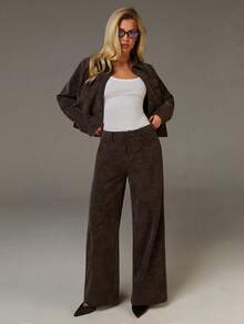 Athîral 女士休闲阔腿裤，休闲风，PU面料，美拉德复古风格，秋冬季，棕色长裤，PU裤，新年款，女士棕色长裤，女裤，裤装，阔腿裤，皮裤，女士裤装 - 棕色 - 查看 7