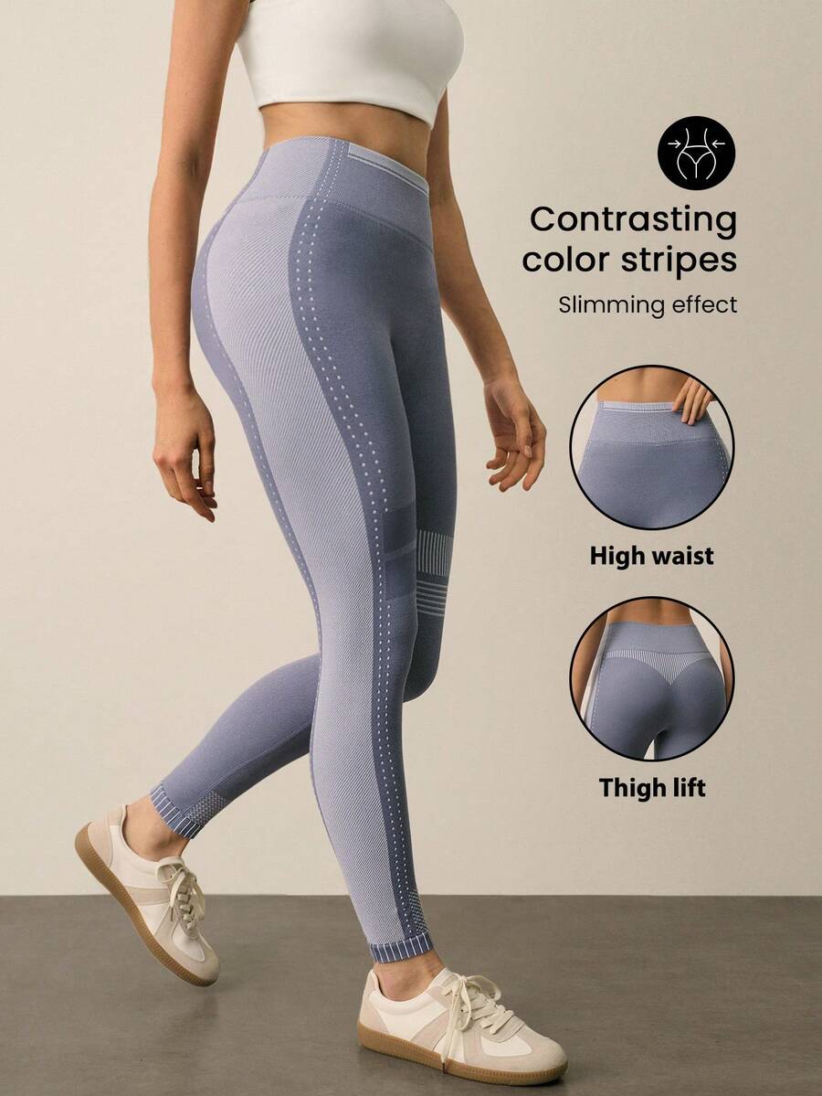 SHEIN With My Calm سروال ضيق بخصر عالي ناعم قابل للتمدد بألوان متباينة مناسب للياقة البدنية - متعدد الألوان - مشاهدة 1