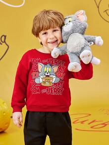 TOM & JERRY X SHEIN 男童卡通字母图案宽松落肩卫衣，秋季款