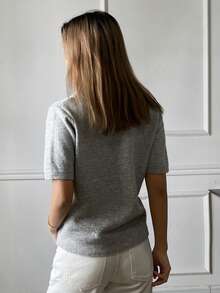 DAZY Áo len dệt kim cổ polo tay ngắn ôm sát màu trơn thanh lịch trang trọng mùa xuân/thu dành cho nữ - Xám - Xem 2