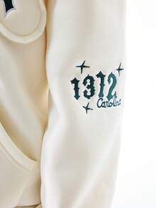 Bloopia 女士休闲时尚街头风字母星形刺绣恶魔角设计连帽保暖卫衣，秋冬款 - 白色 - 查看 8