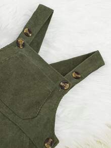 SHEIN 秋冬季格子灯芯绒背带连体衣婴儿套装 - 軍綠色 - 查看 6