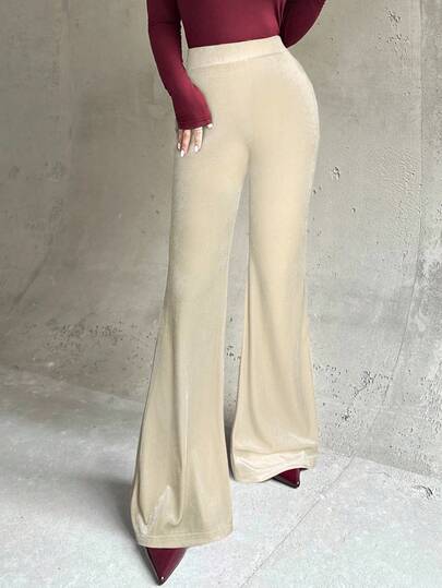 Firerie 女士新款优雅休闲通勤时尚百搭高腰修身天鹅绒喇叭裤，酒红色，适合秋冬季、机场、教师、办公室、舒适秋季、圣诞节、新年等场合。