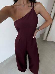 Firerie 夏季新款优雅亚麻露背褶皱腰部阔腿连体裤，休闲、度假、通勤皆宜。 - 酒紅色 - 查看 5