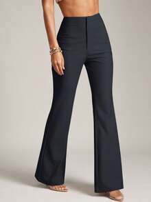 Hauture Sexy Summer Business Office Casual Solid Flare Leg Pants - Dark Grey - View 4