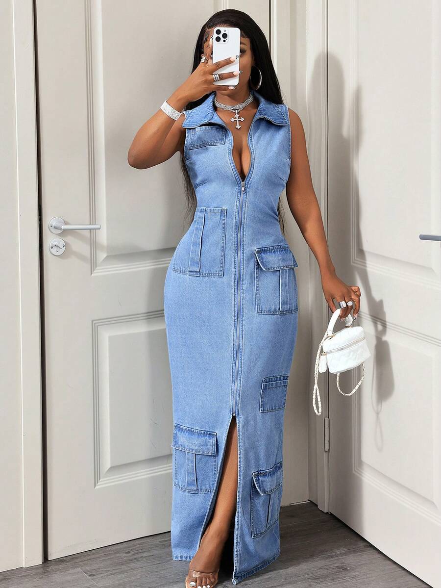 BamGleam Women's Casual Denim Dress - Light Wash - View 1