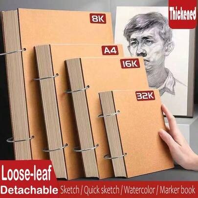 Sổ phác thảo chuyên nghiệp, bền bỉ, có thể tháo rời các trang | Sổ phác thảo gáy lò xo khổ 8K, A4, 16K, 32K | Giấy 160gsm dùng để vẽ, sơn và các phương tiện truyền thông hỗn hợp