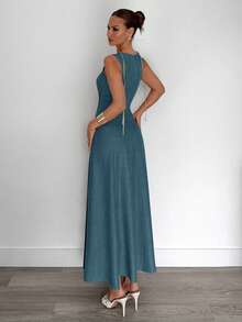 Siren Gaze Summer New Pleated Sleeveless A-Line Dress Casual - Dusty Blue - View 2