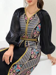 Al Najma 女士土耳其长款连衣裙和阿拉伯传统长袍 - 黑色 - 查看 5