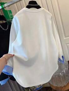 Resyla Women's Crew Neck Long Sleeve Loose Casual Patchwork Cuff Sweatshirt