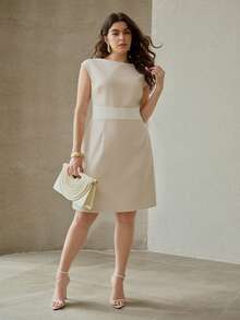 MOTF PREMIUM Abito midi elegante con blocchi di colore, adatto per primavera/estate, taglie comode - Albicocca - Visualizzare 5