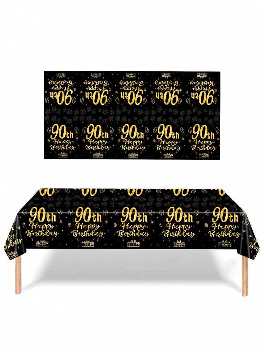 1PC/3Pcs/6Pcs Black Gold Fragmented Gold Birthday 90th Birthday Party Disposable Rectangular Tablecloth, Table Runner Perfectly Decorated Men Women's Birthday Party Room Table, 90th Birthday, Party Gift Table Decoration Table Cloth Table Cover, Birthday Gift, Party Favor - Multicolor - View 1