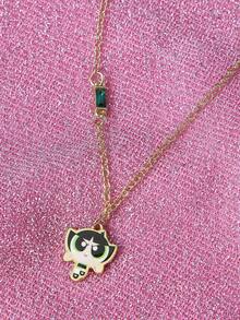 THE POWERPUFF GIRLS X SHEIN 1 pieza Collar casual y lindo con elemento de dibujos animados de moda, de nicho lujoso, adecuado para varias fiestas, conciertos/festivales - Dorado - Ver 4