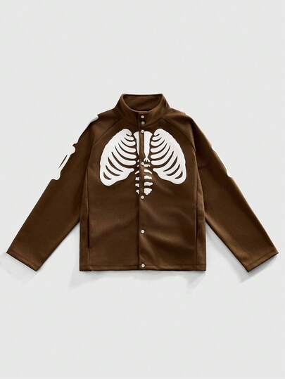 Street Life Veste décontractée pour hommes en mélange de laine avec imprimé squelette, automne/hiver