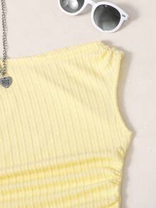 SHEIN Teen Girl Casual Asymmetric Shoulder Textured Fabric Tank Top - Apricot - View 3