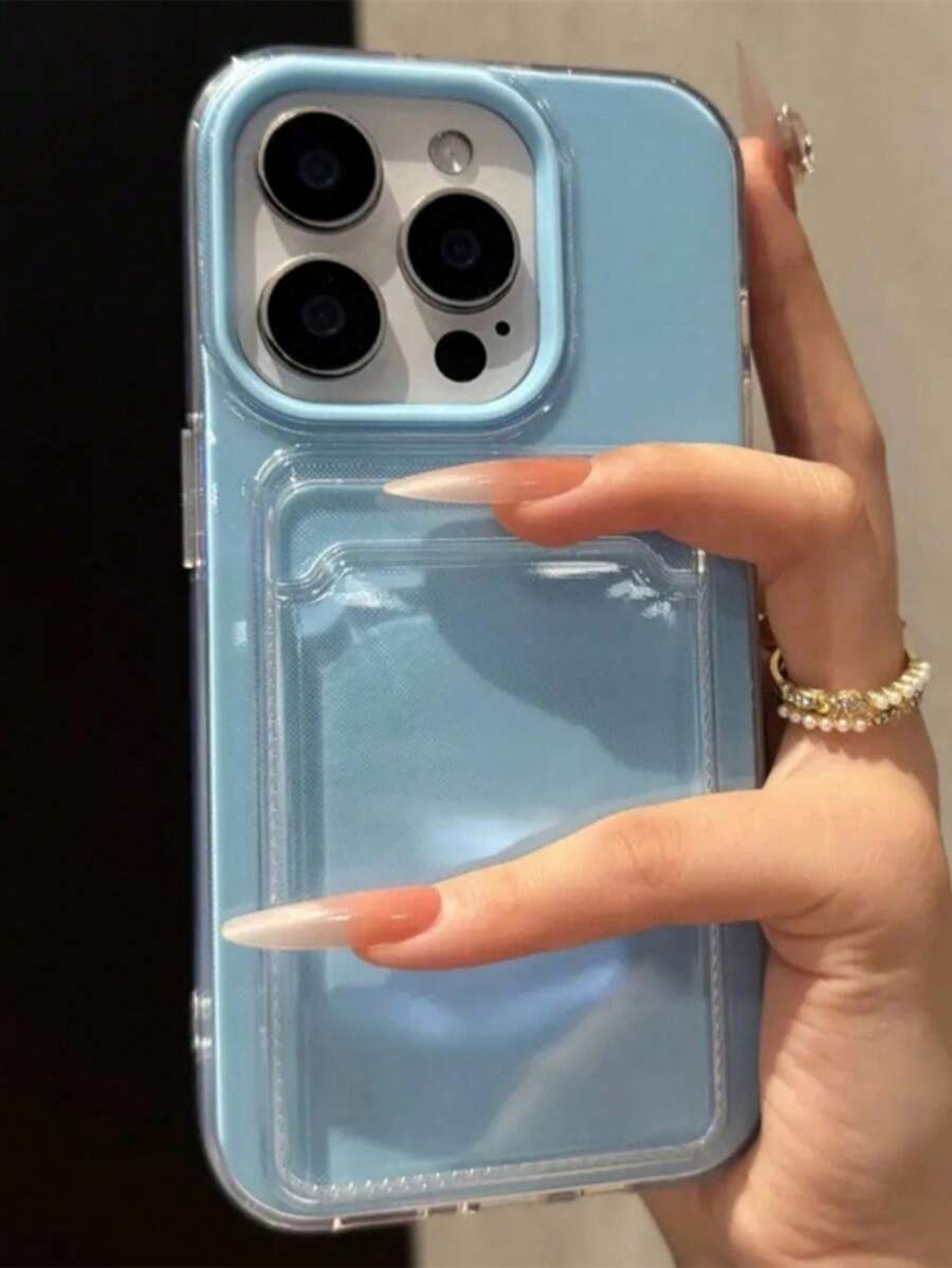 Funda de teléfono de 2 en 1 con ranura para tarjetas de color caramelo, compatible con iPhone 17 Pro/17 Pro Max/17 Air/17/16/15/14/13/12/11 Pro Max/16 Plus, funda suave transparente y a prueba de golpes minimalista. - cielo azul - Ver 1