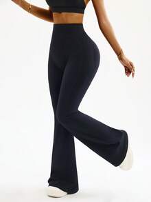 Rhythm Era Plus Size Women High Waist Solid Color Slim Fit Breathable Yoga Leggings & Pants - Black - View 4