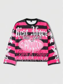 ROMWE MEN 男士休闲街头风 #89 印花圆领长袖T恤 - 粉色 - 查看 2