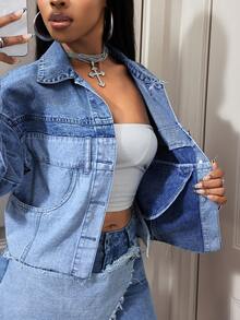 Slaydiva 时尚休闲女式牛仔夹克和外套 - 藍色 - 查看 7