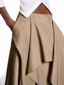 LYSMO 女士条纹荷叶边不对称设计半身裙 - 灰色 - 查看 6