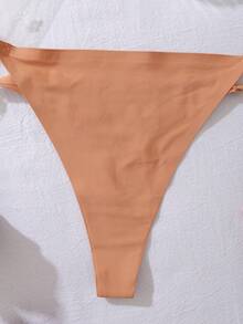 SHEIN Women's Casual High Stretch Fabric Orange Plain Sheer Thong - Orange - View 8