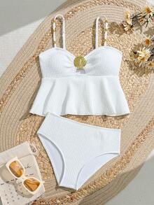 SHEIN Teen Girls' Elegant 2 Pieces Swimsuit, White Shell Decor Bikini Set For Beach Party White Bathing Suit For Kids Kids White Swimsuit Girls Girl Two Piece Swimsuit Tankini Tween White Swimsuit Pleated Bathing Suits Tweens Summer Vacation Thermal Christmas Holiday Festival New Years Valentines Swim
رمضان
عباياتabaya جلابياتjalabiya جلابيه - White - View 4