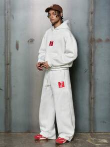 PAVTROS 男士休闲刺绣连帽衫和运动裤套装 男士针织套装 男士两件套 拼接男士两件套 白色F1男士白色裤子套装 Y2K运动服 - 灰色 - 查看 5