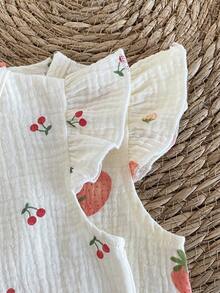 4 Stück/2 Sets Baby Mädchen Baumwolle Webstoff Erdbeere & Kirsche süßes Muster weich und bequem Pyjamas, perfektes Geschenk für Baby Mädchen - Verschiedenfarbig - Übersicht 6