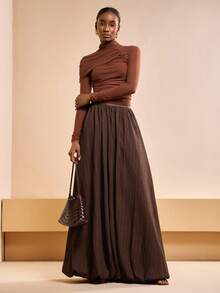 Zivah 2026 Spring/Summer New Arrival, Suitable For Valentine's Day Party, Wedding, Evening Party, Date, Gathering, Birthday, College Style, Student Wear, Daily Outing, All-Match Versatile, Casual, Vacation, Cruise Travel, Beach, Sunbathing, Trending, Elegant, Commute, Business Casual Women's High-Waisted Flare Leg Pants, White Vertical Striped Textured Fabric, Real Pockets, Spring/Summer Trousers, Dark Brown Pants, Casual Pants, Elegant Pants - Mocha Brown - View 6