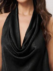 BizChic Bluză neagră, fără spate, primăvară/vară 2026, nouă, cu halter, elegantă, urbană, pentru naveta zilnică, versatilă, romantică, retro, de Crăciun și Anul Nou, potrivită pentru petrecerea de Ziua Îndrăgostiților, plajă, absolvire, la modă, casual, romantică, potrivită pentru invitat la nuntă, gazdă, ieșire în oraș, petrecere, concert, brunch, aeroport. - Negru - Vizualizare 8