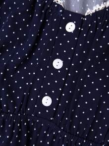Sweetra Plus Size Women Comfortable Square Neck Polka Dot Print Short Sleeve Blouse