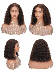 ALL READY WIG Tóc giả không keo Wear And Go, tóc thật, nhổ sẵn, cắt sẵn, màu nâu sô cô la, tóc giả ren phía trước cho phụ nữ da đen, tóc giả bob sóng nước mật độ 200, tóc giả xoăn màu tóc thật (màu nâu sô cô la, 16 inch) - S4 - Xem 3