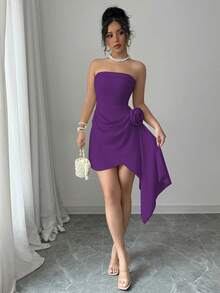 Elenzga Váy hoa lãng mạn thanh lịch dáng chữ A, không dây eo màu mơ dành cho nữ, ngày lễ tình nhân - Màu tím  Violet - Xem 7