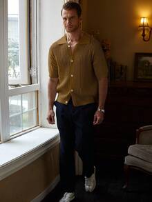 Manfinity Homme Men's Casual Solid Color Button Knit Sweater - Chocolate Brown - View 4