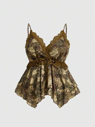 Camiseta sin tirantes y top de tirantes de talla grande con bajo asimétrico, estilo hippie bohemio de vacaciones, top de tirantes casual retro con estampado