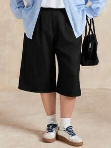 Dazy Plus Plus Size Women Casual Loose Bermuda Shorts, Solid Color, Spring/Summer - Black - View 8