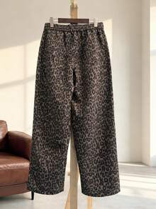 Manfinity Hypemode Men's Wide Leg Pants, Suitable For All Seasons, Loose Straight Leg Casual Trousers, Leopard Print, Fashion Matching, Personalized , Multi-Occasion, Work & Life, Great Gift For Boyfriend