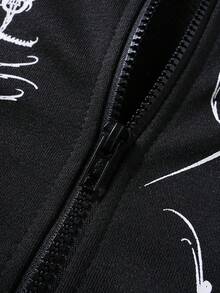 ROMWE MEN Spring Casual Graphic Men'S Minimalist Gothic Printed Hooded Long Sleeve Sweatshirt Sweatshirt - Black - View 4